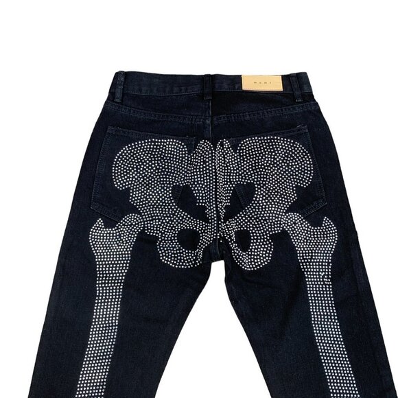 Rare MNML D249 Skeleton Straight Studded Jeans Size 28 Black - Picture 3 of 11